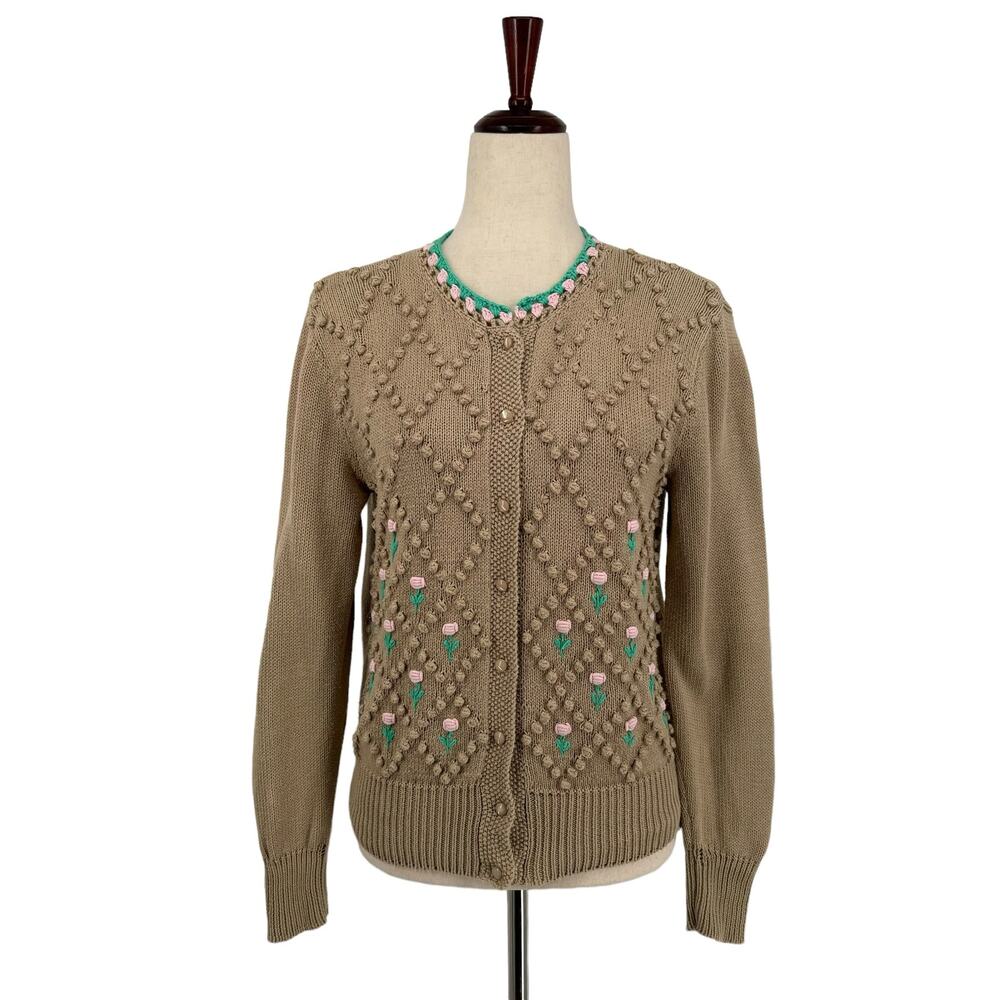 Vintage Coquette Granny Chic Floral Cardigan Kenneth Gordon Lady Wakefield Lisle
